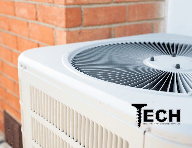 Outdoor AC unit. Update your frozen AC system with Tech Heating & Air Conditioning in Red Deer